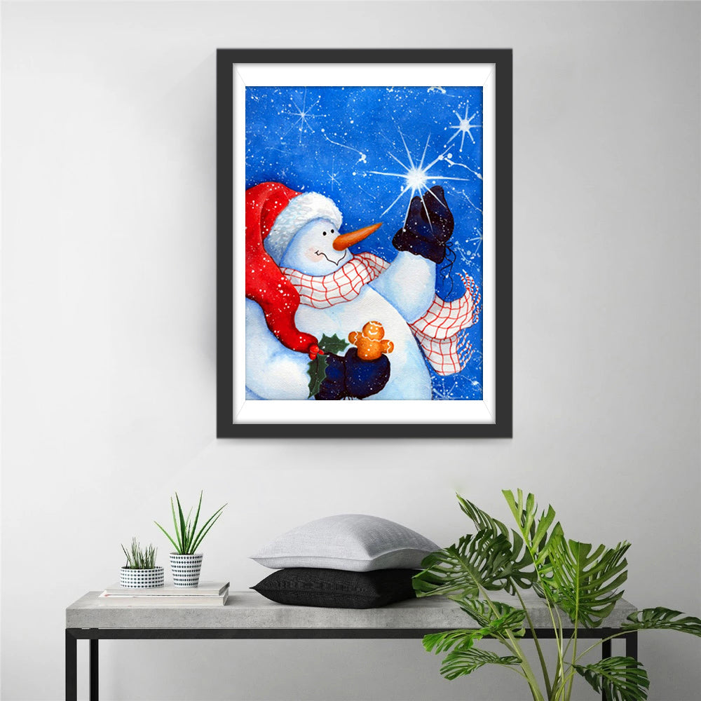 Sneeuwpop en Gingerbread in de Magische Nacht Diamond Painting
