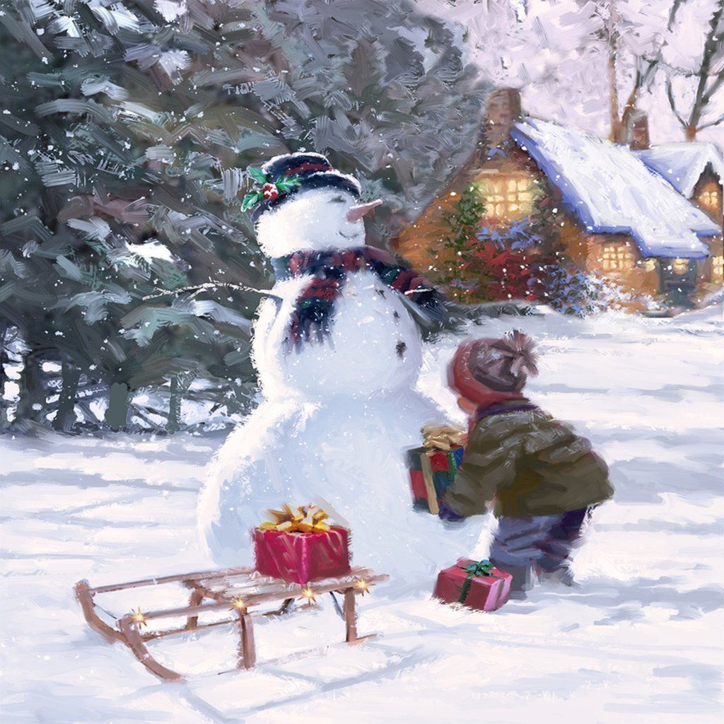 Sneeuwpop en Kind met Geschenken Diamond Painting