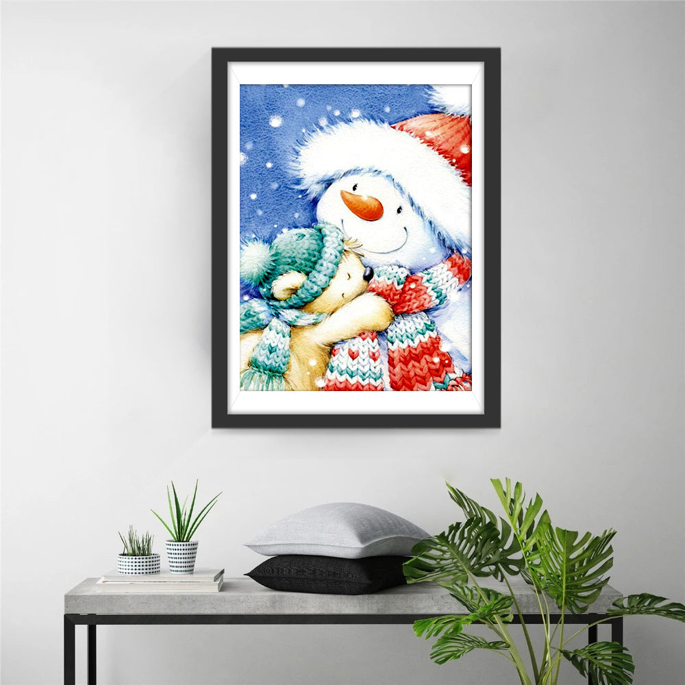 Sneeuwpop en Teddybeer Diamond Painting