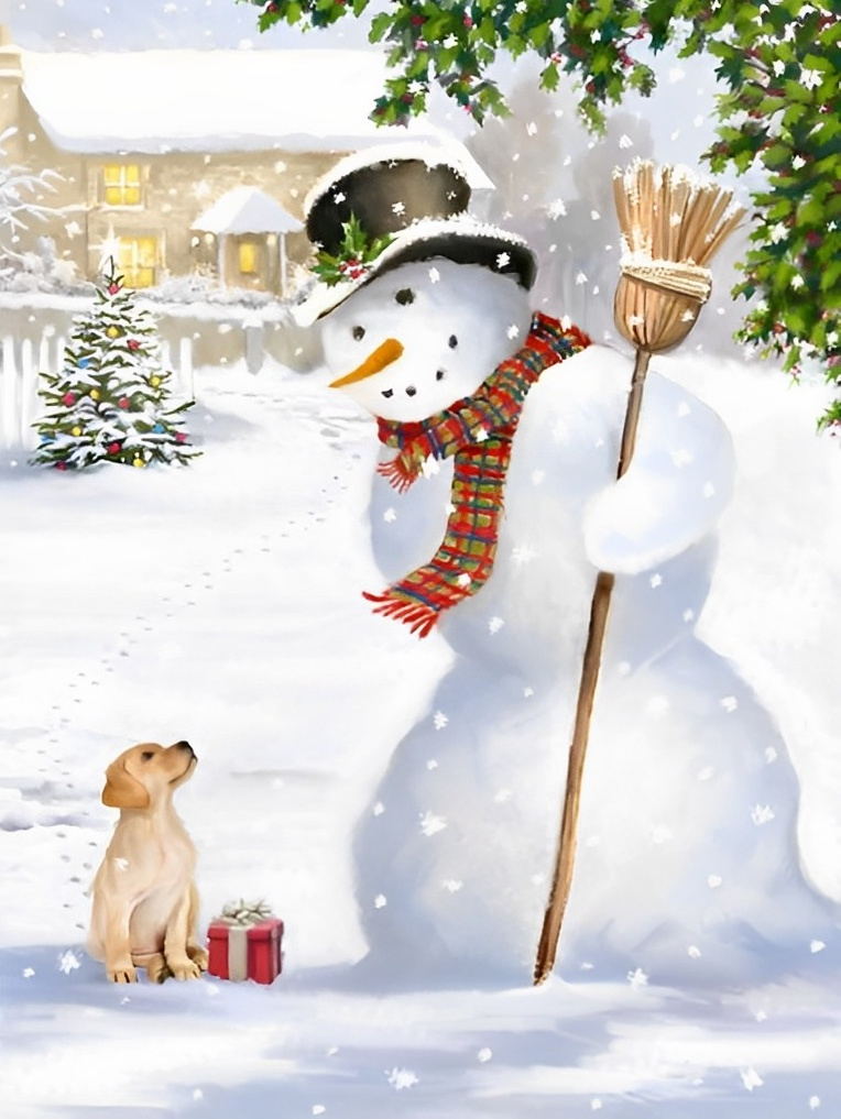 Sneeuwpop en Trouwe Vriend Diamond Painting