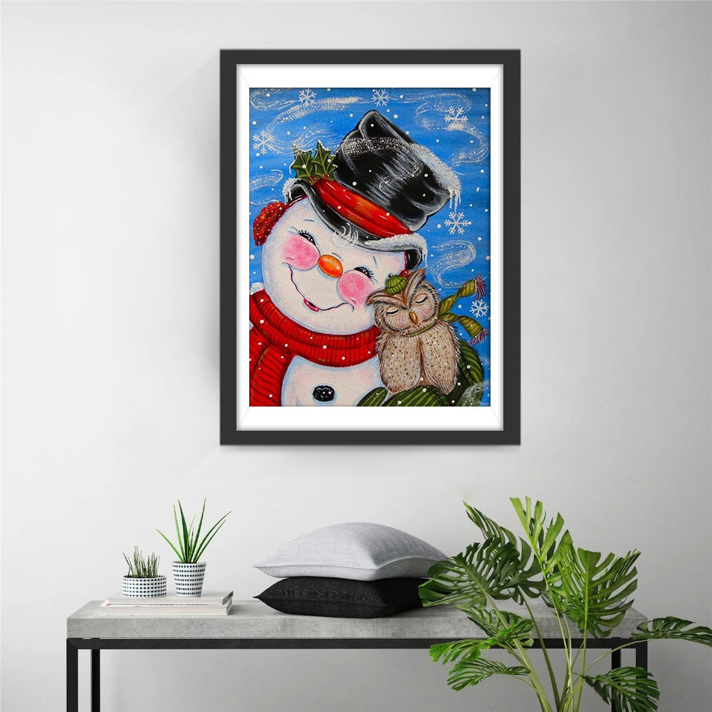 Sneeuwpop en Uil in de Magische Sneeuw Diamond Painting