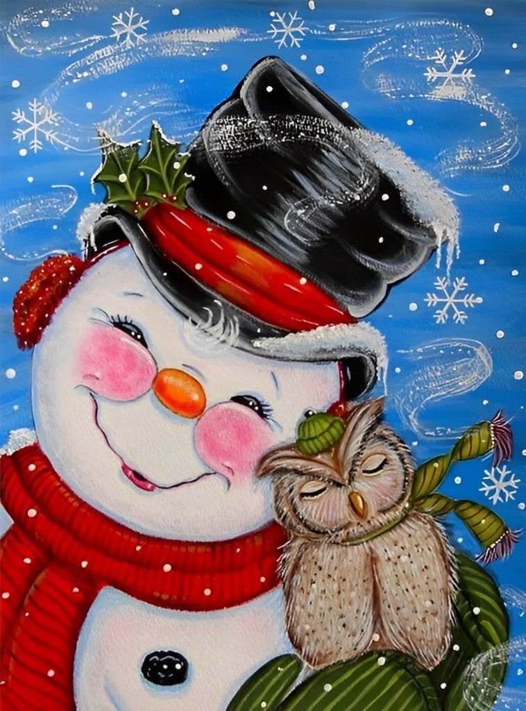 Sneeuwpop en Uil in Harmonie Diamond Painting
