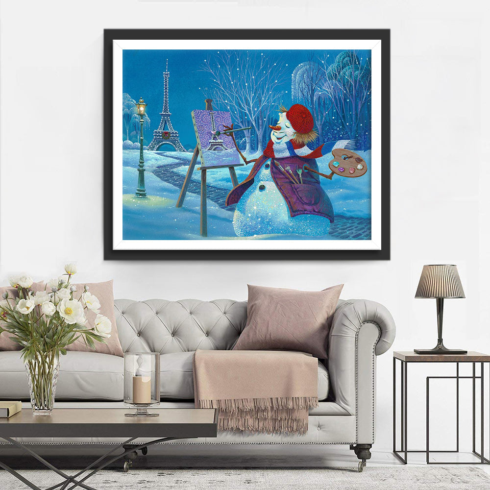 Sneeuwpop-Kunstenaar en de Eiffeltoren Diamond Painting