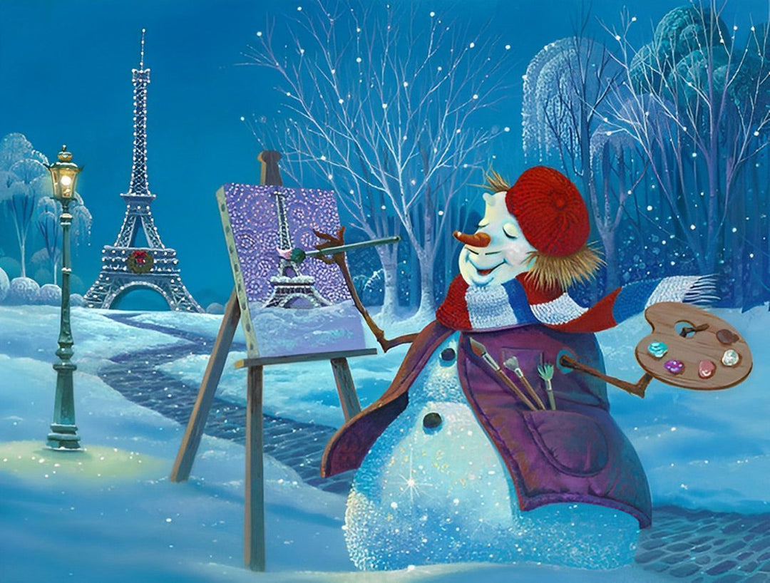 Sneeuwpop-Kunstenaar en de Eiffeltoren Diamond Painting