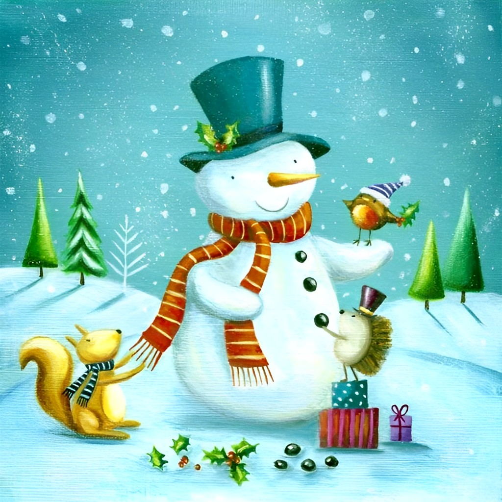 Sneeuwpop met Vriendjes Diamond Painting