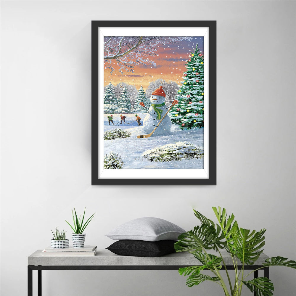 Sneeuwpop op de Kerstijsbaan Diamond Painting