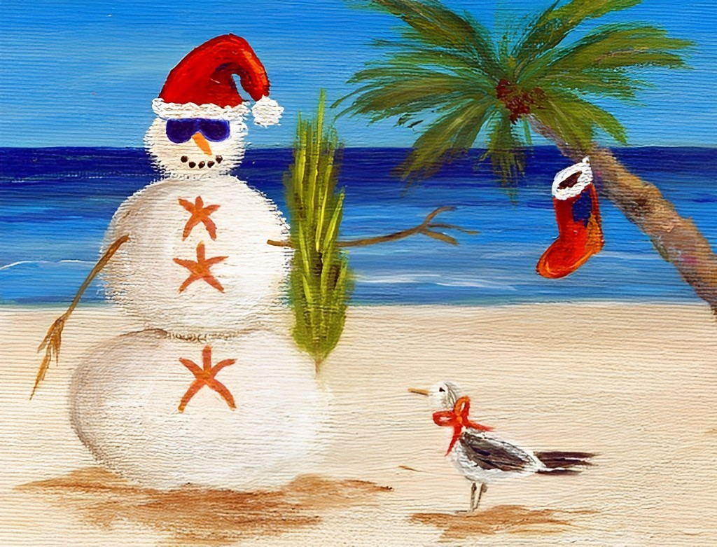 Sneeuwpop op Strand Diamond Painting