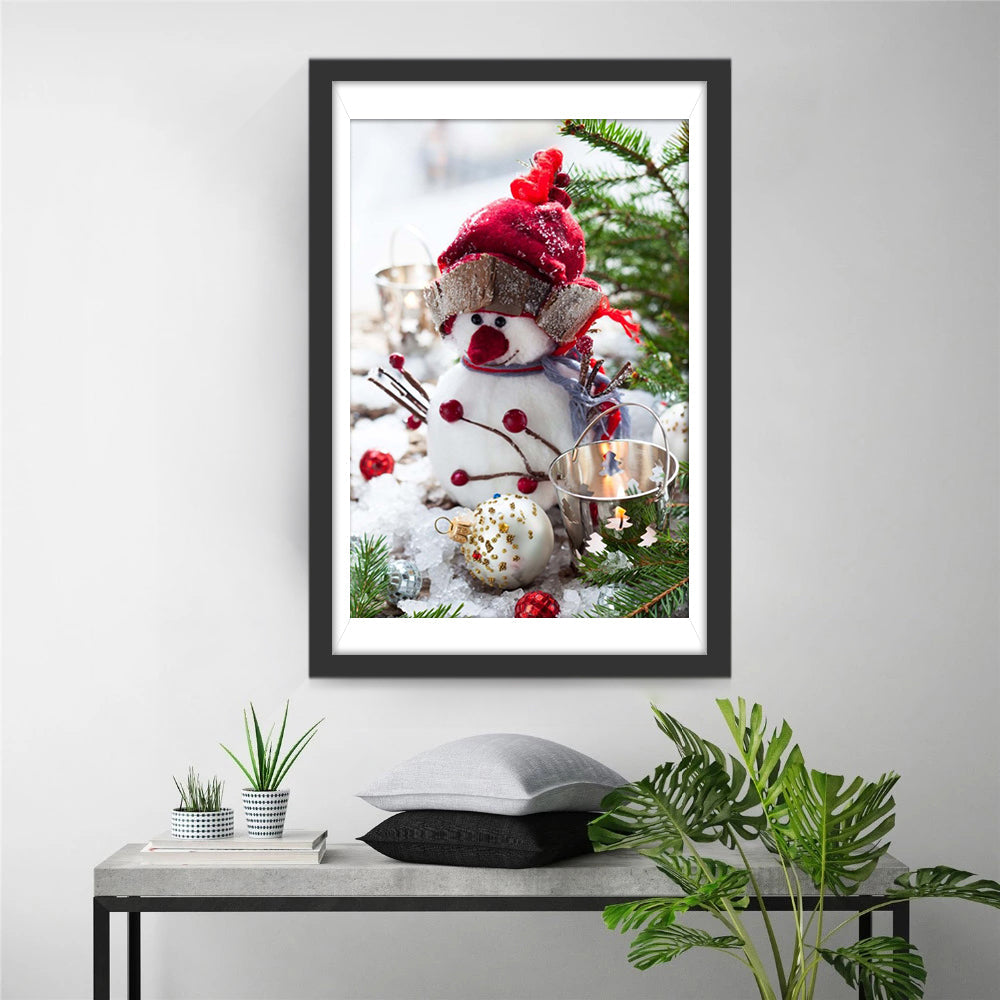 Sneeuwpop, Rode Muts, Kerstversiering Diamond Painting