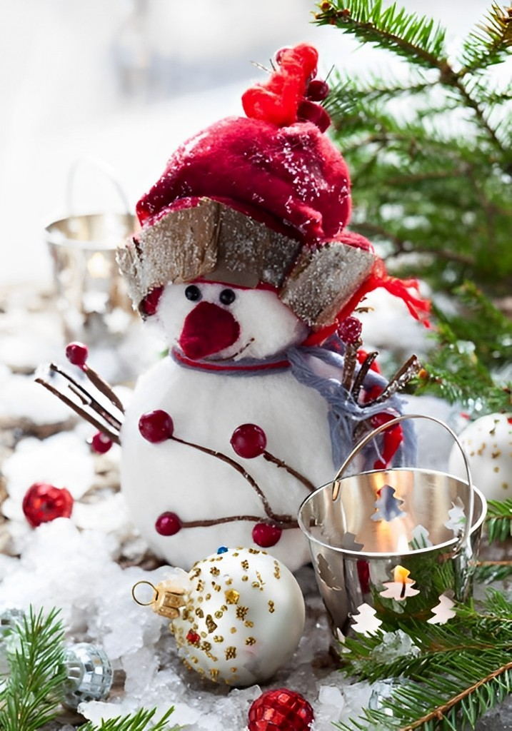 Sneeuwpop, Rode Muts, Kerstversiering Diamond Painting