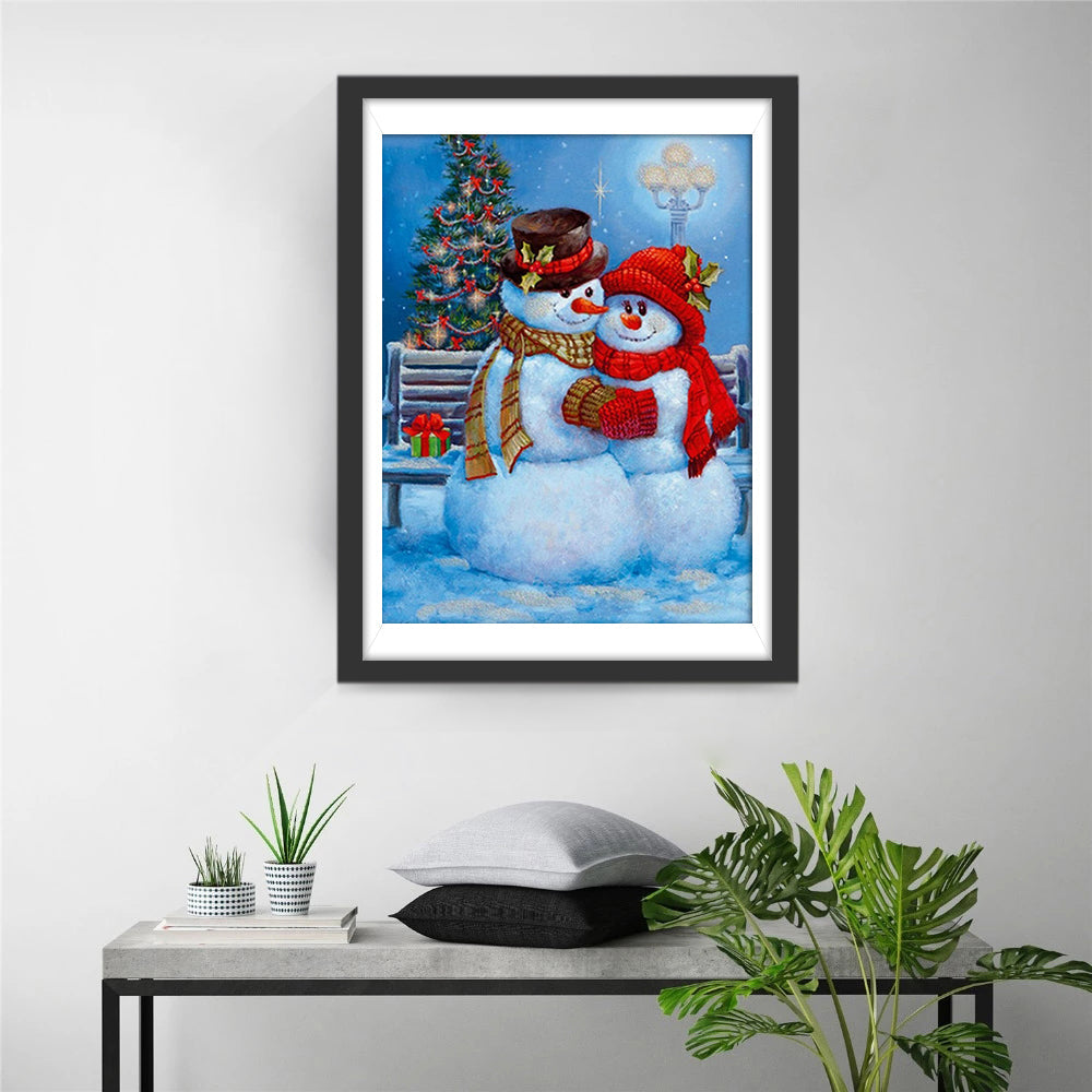 Sneeuwpoppenpaar op het Bankje Diamond Painting