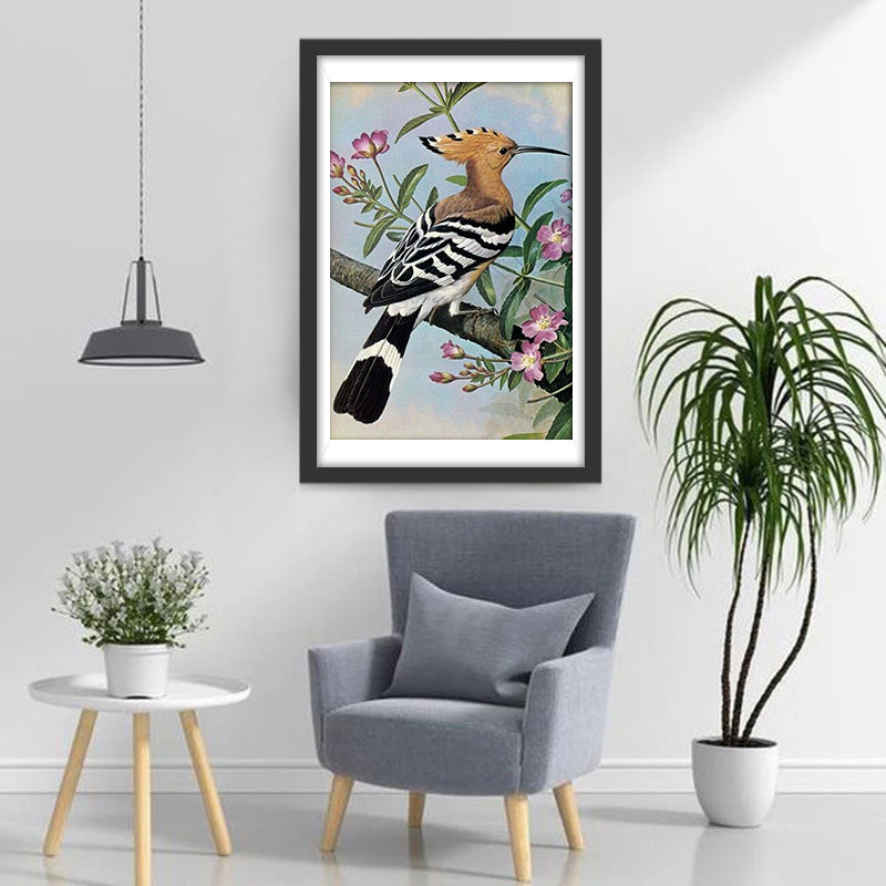 Specht op een Roze Bloesemtak Diamond Painting