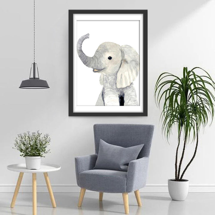 Speels Olifantje met Opgestoken Slurf Diamond Painting