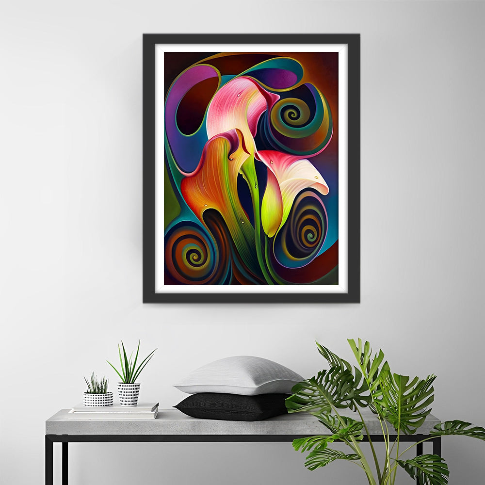 Speels Ritmisch Geabstraheerd Spiraal- en Bloemvormig Gebeuren Diamond Painting
