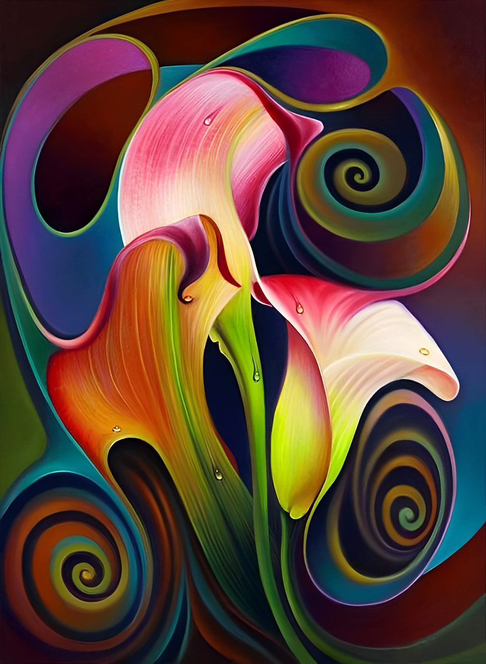 Speels Ritmisch Geabstraheerd Spiraal- en Bloemvormig Gebeuren Diamond Painting