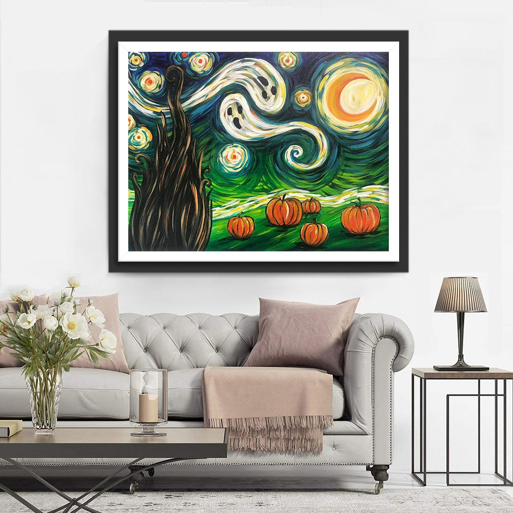 Speels Sterren-Pompoenbeeld Diamond Painting