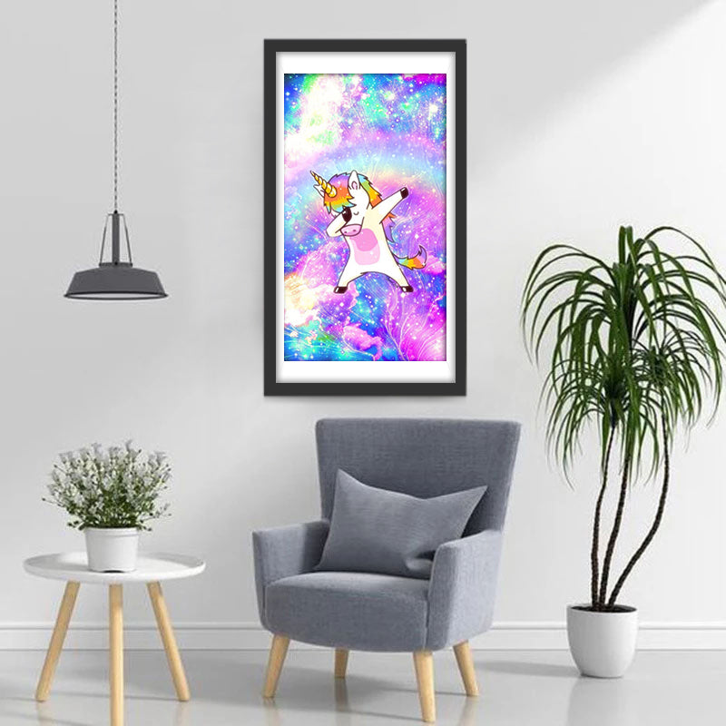 Speelse Dab-Eenhoorn in Glimmend Heelal Diamond Painting