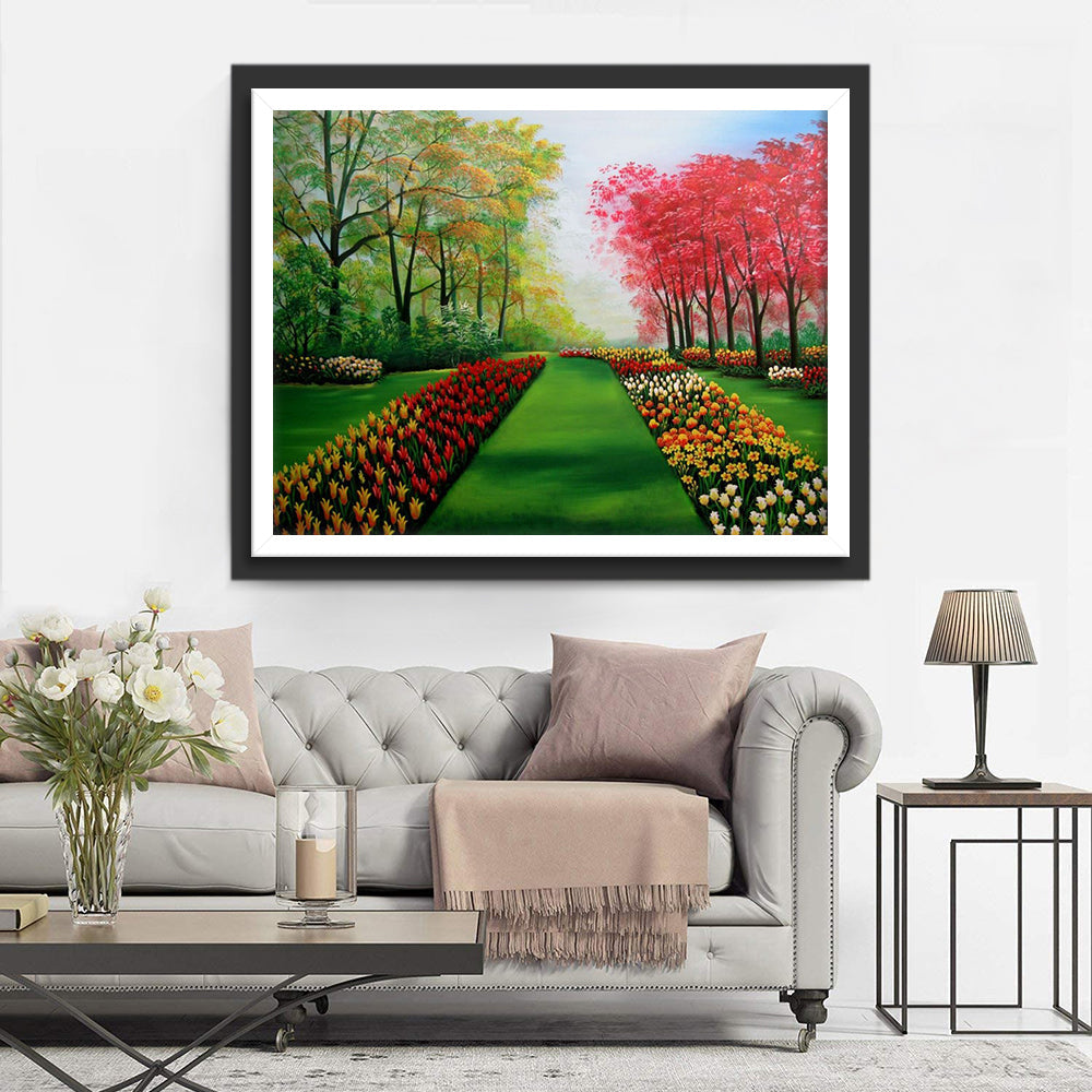 Spookachtige Boom en Zwarte Kat in de Tuin Diamond Painting