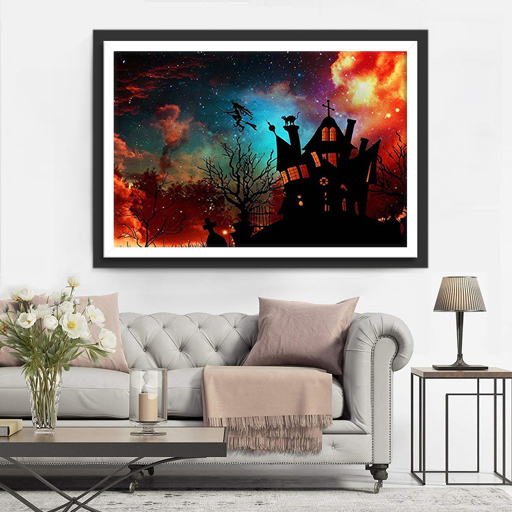 Spookhuis onder Sterrenhemel Diamond Painting