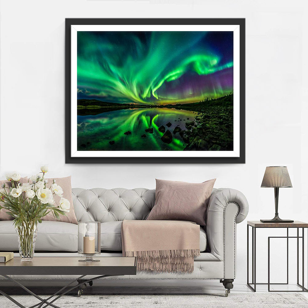 Sprookjesachtige Nachthemel met Gespiegelde Noorderlicht Diamond Painting