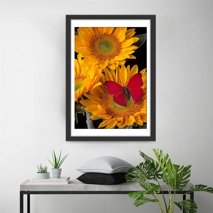 Sprookjesachtige Samenkomst van Vlinder en Zonnebloemen Diamond Painting