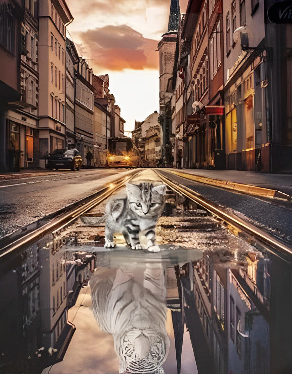 Stadskitten en Tijger Diamond Painting
