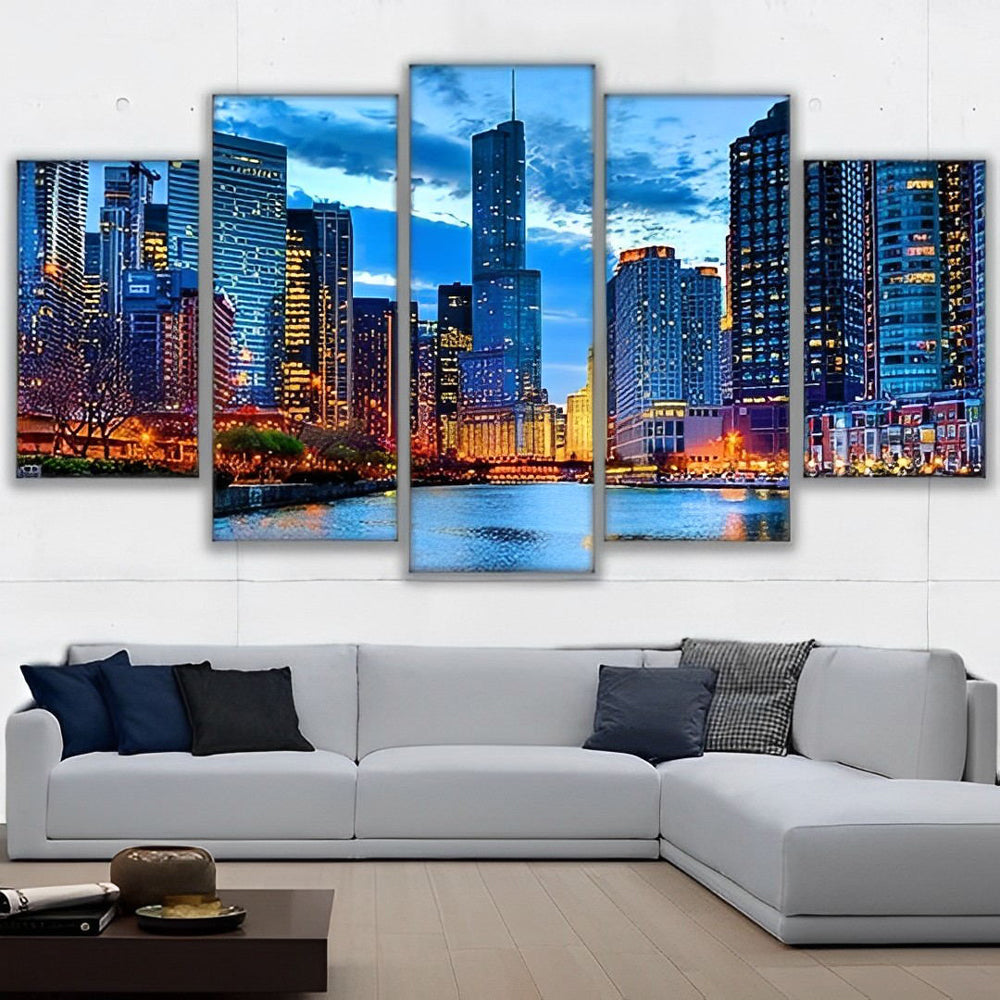 Stedelijk Gloed op de Muur boven de Lichte Bank 5 Platen Diamond Painting