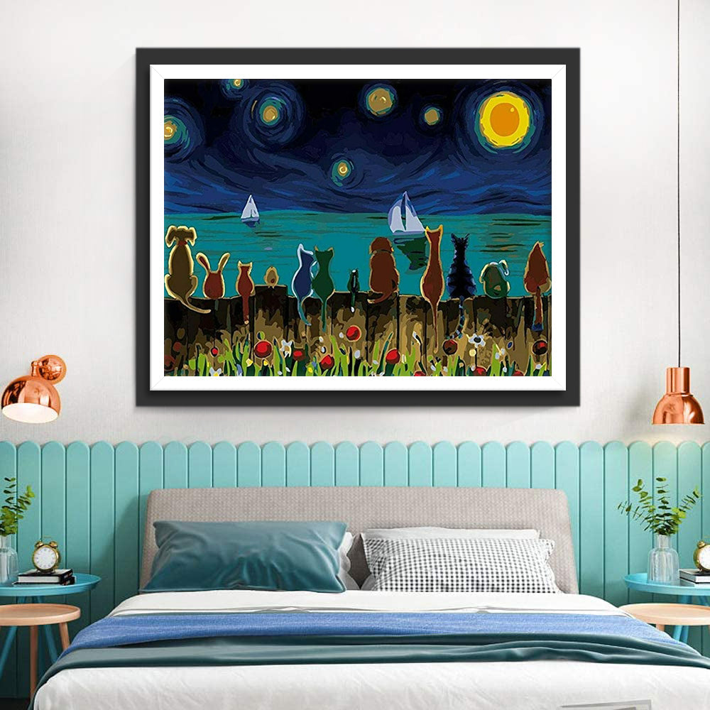 Sterrennacht met Dieren Diamond Painting