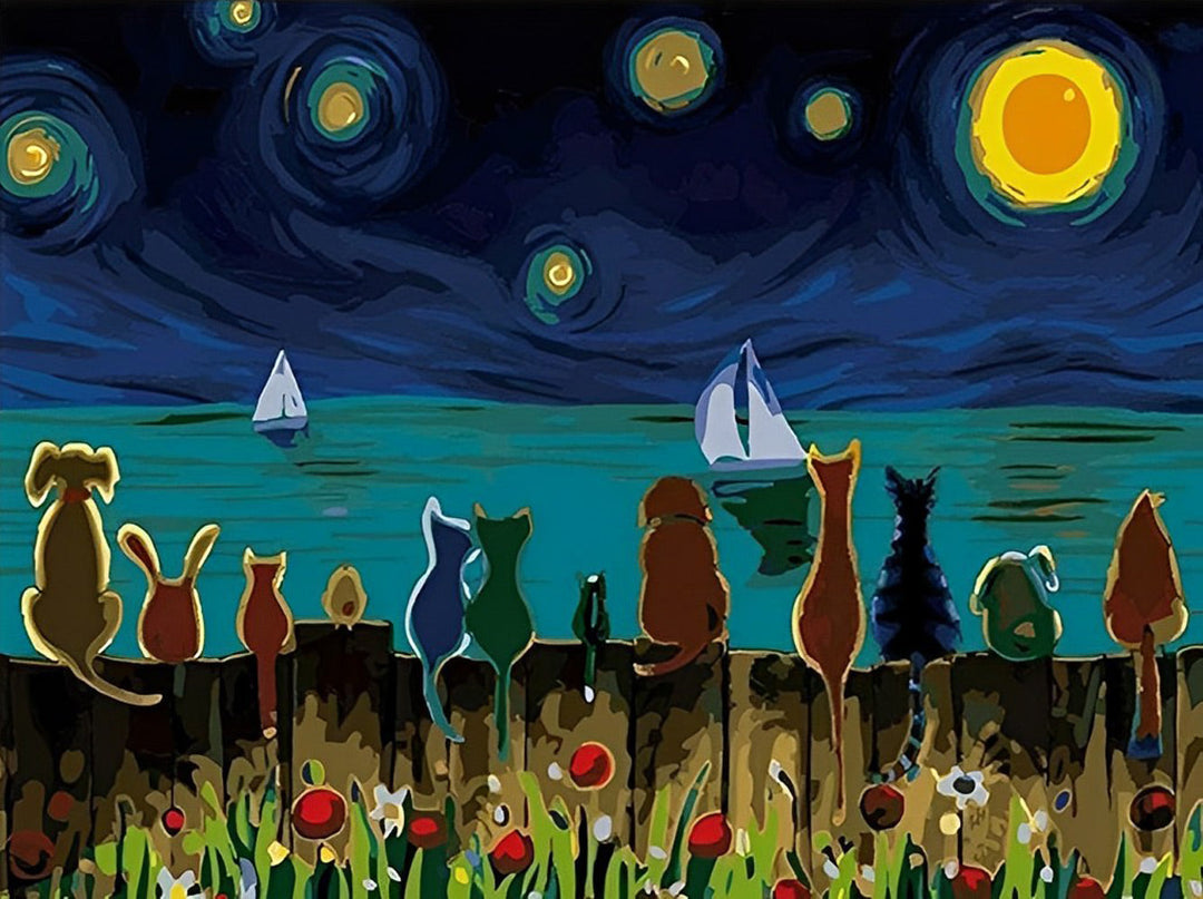 Sterrennacht met Dieren Diamond Painting