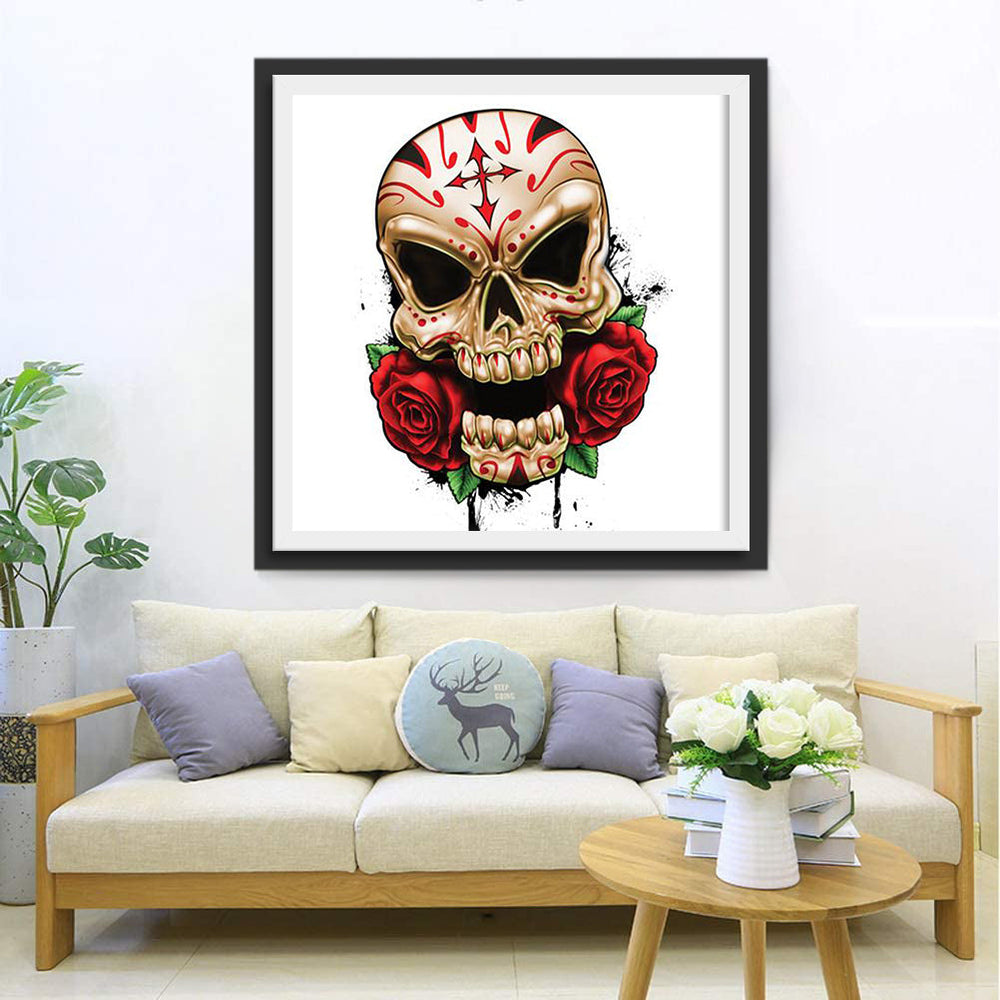 Stijlvol Gedecoreerd Schedel met Rozen Diamond Painting