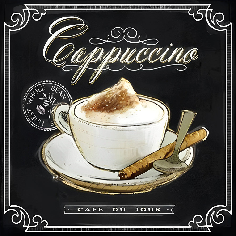 Stijlvol Geïllustreerde Cappuccino met Accessoires in een Klassiek Ontwerp Diamond Painting