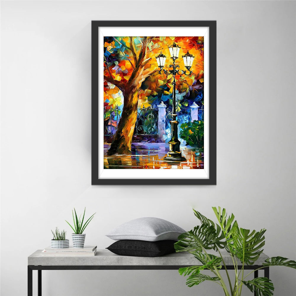 Straatlantaarns en Bomen Diamond Painting