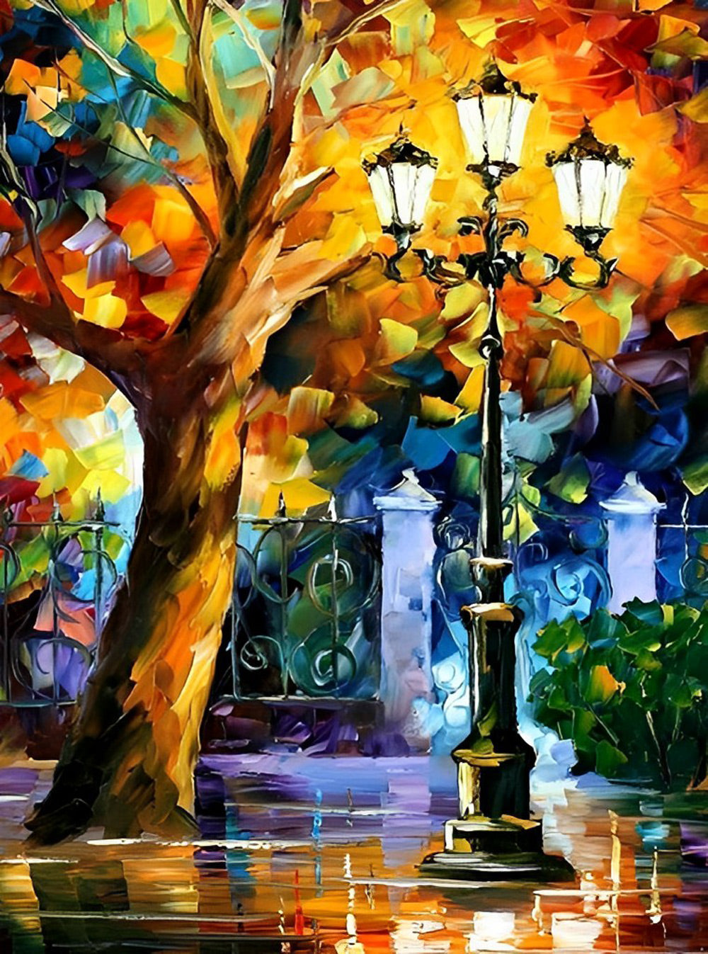 Straatlantaarns en Bomen Diamond Painting
