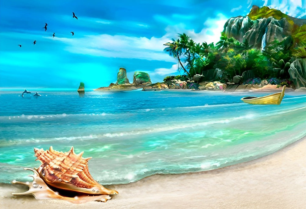 Strand, Zee en Schelp Diamond Painting