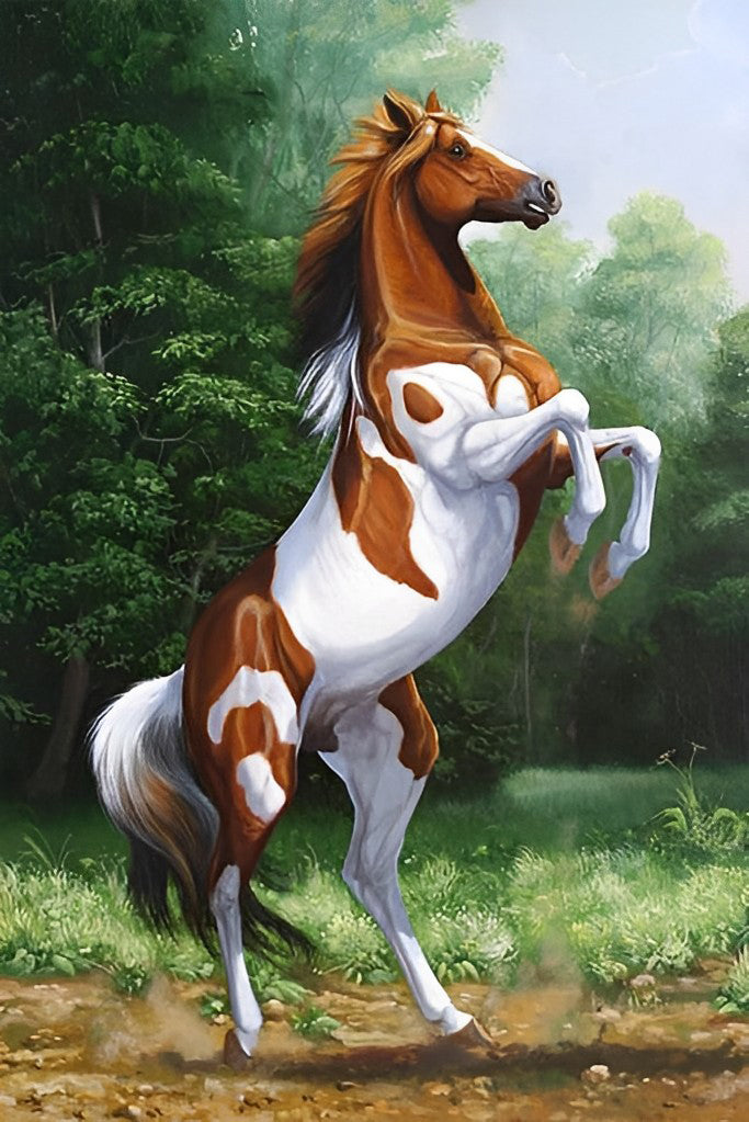 Stuiterend Wit en Bruin Paard Diamond Painting