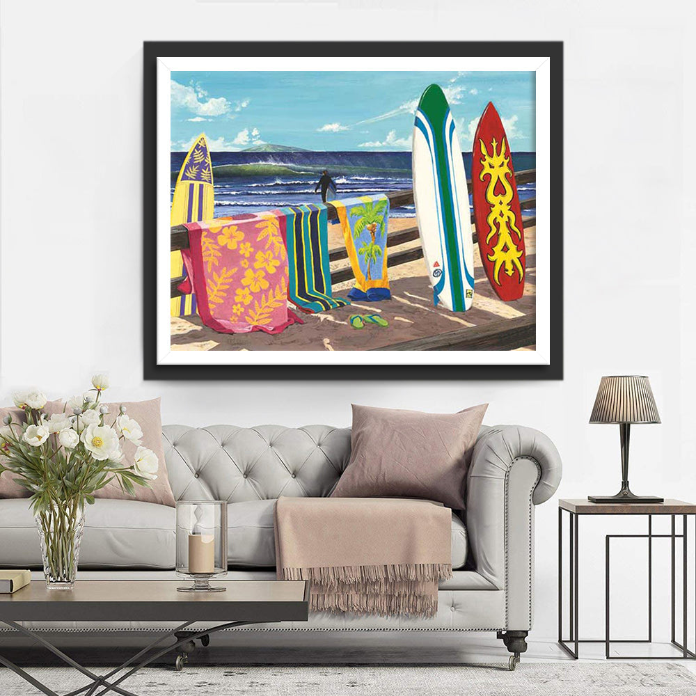 Surfspullen Op het Strand bij de Zee Diamond Painting