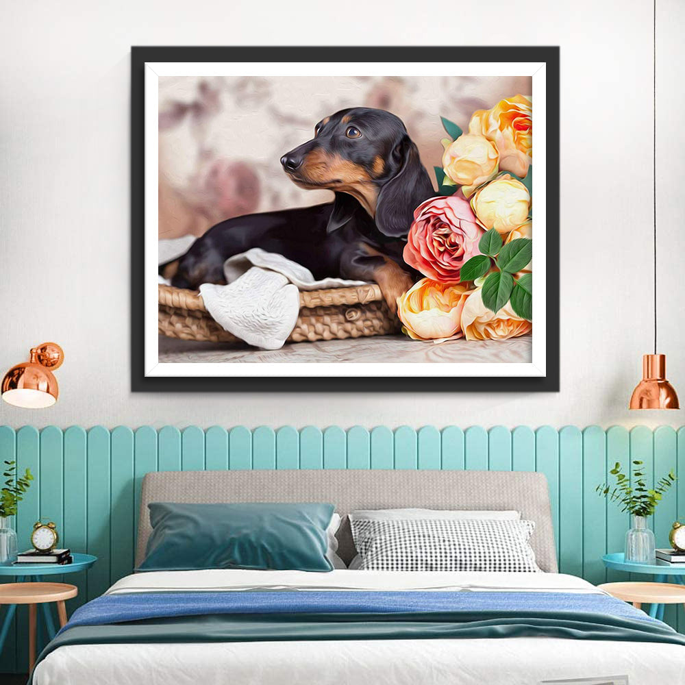 Teckels en Rozen Diamond Painting
