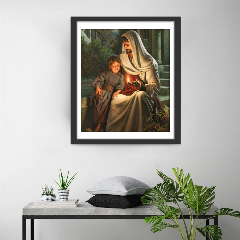 Teder Moment van Jezus en Kind Diamond Painting