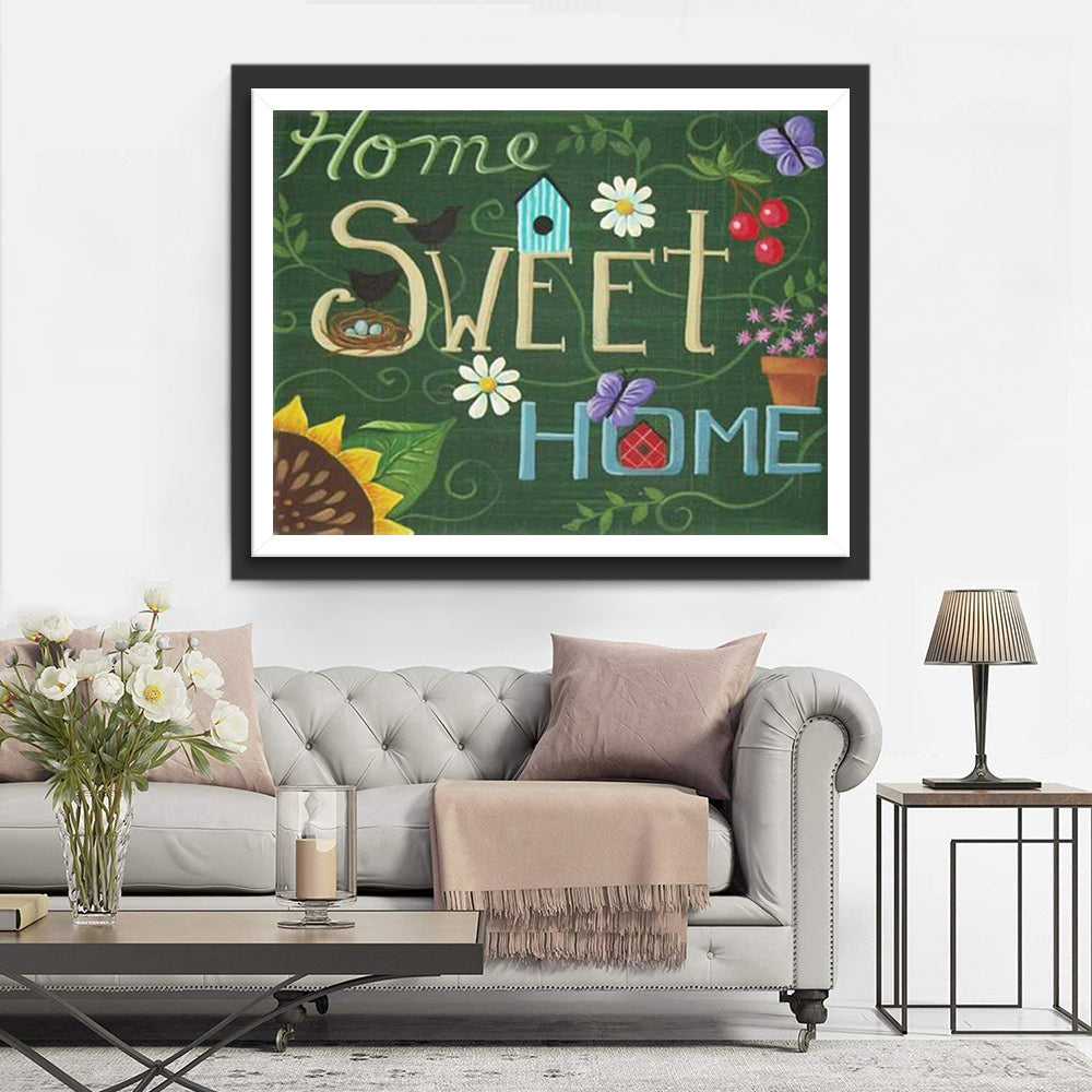 Thuis, Lief Thuis met Bloemen, Vogels en Planten Diamond Painting