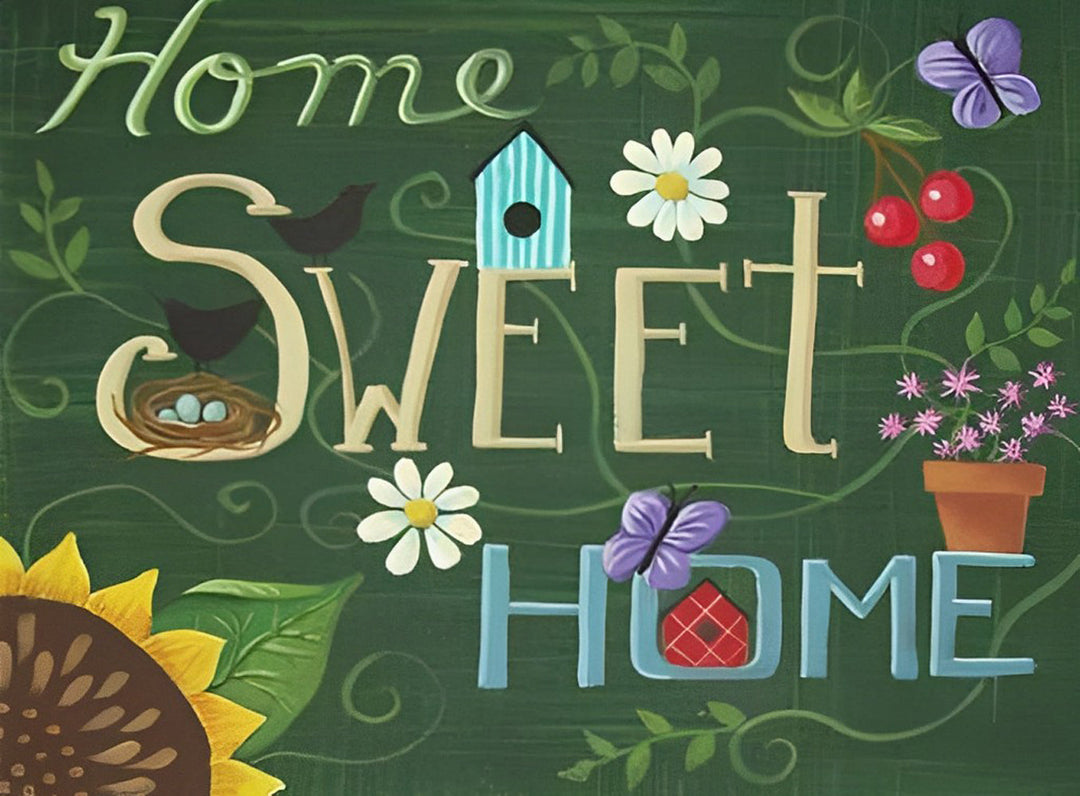 Thuis, Lief Thuis met Bloemen, Vogels en Planten Diamond Painting