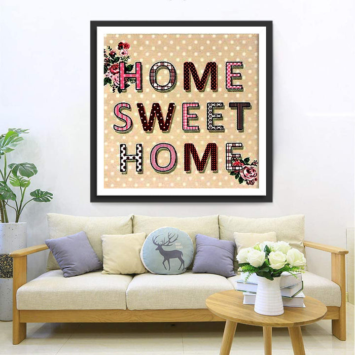 Thuis, Lief Thuis met Patroonletters en Bloemen Diamond Painting