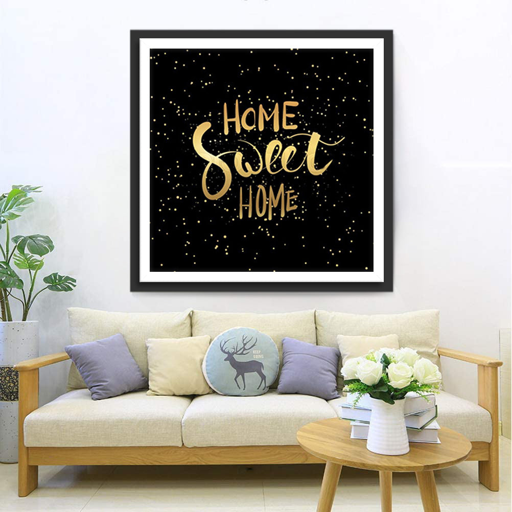 Thuis, Lief Thuis op Gouden Achtergrond Diamond Painting