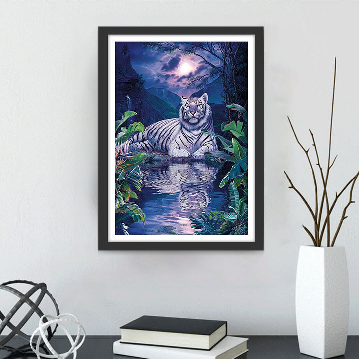 Tijger bij de Beek in het Maanlicht Diamond Painting
