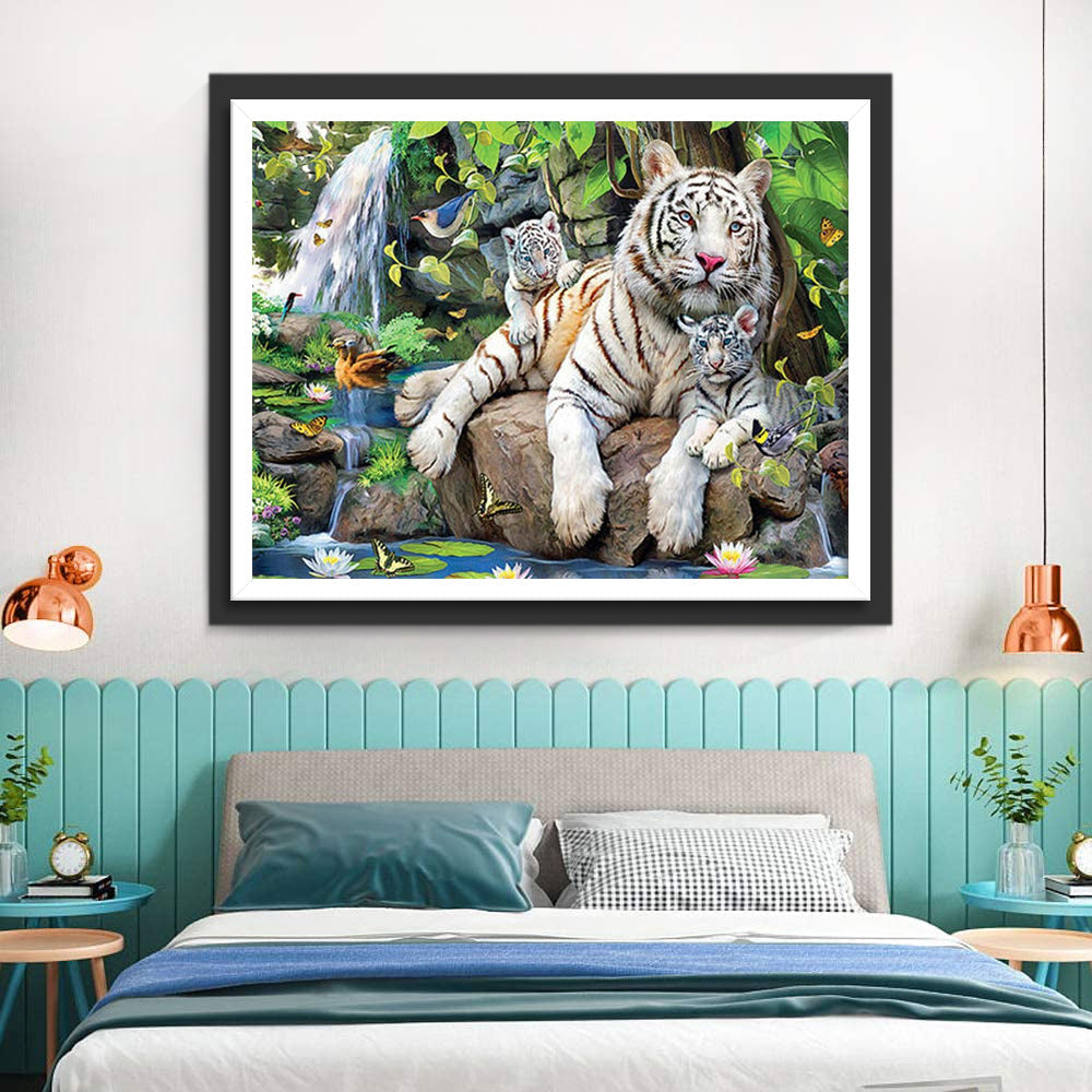 Tijger bij de Lotusvijver Diamond Painting