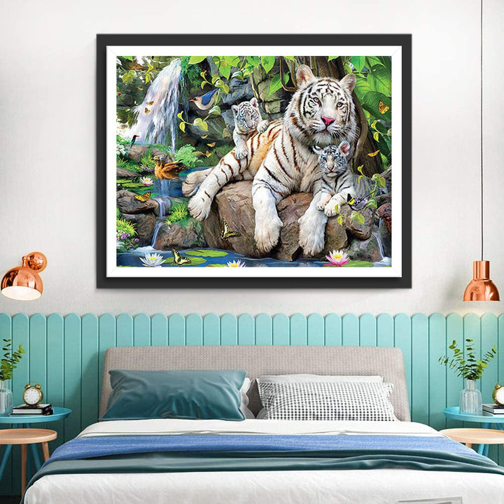 Tijger bij de Lotusvijver Diamond Painting