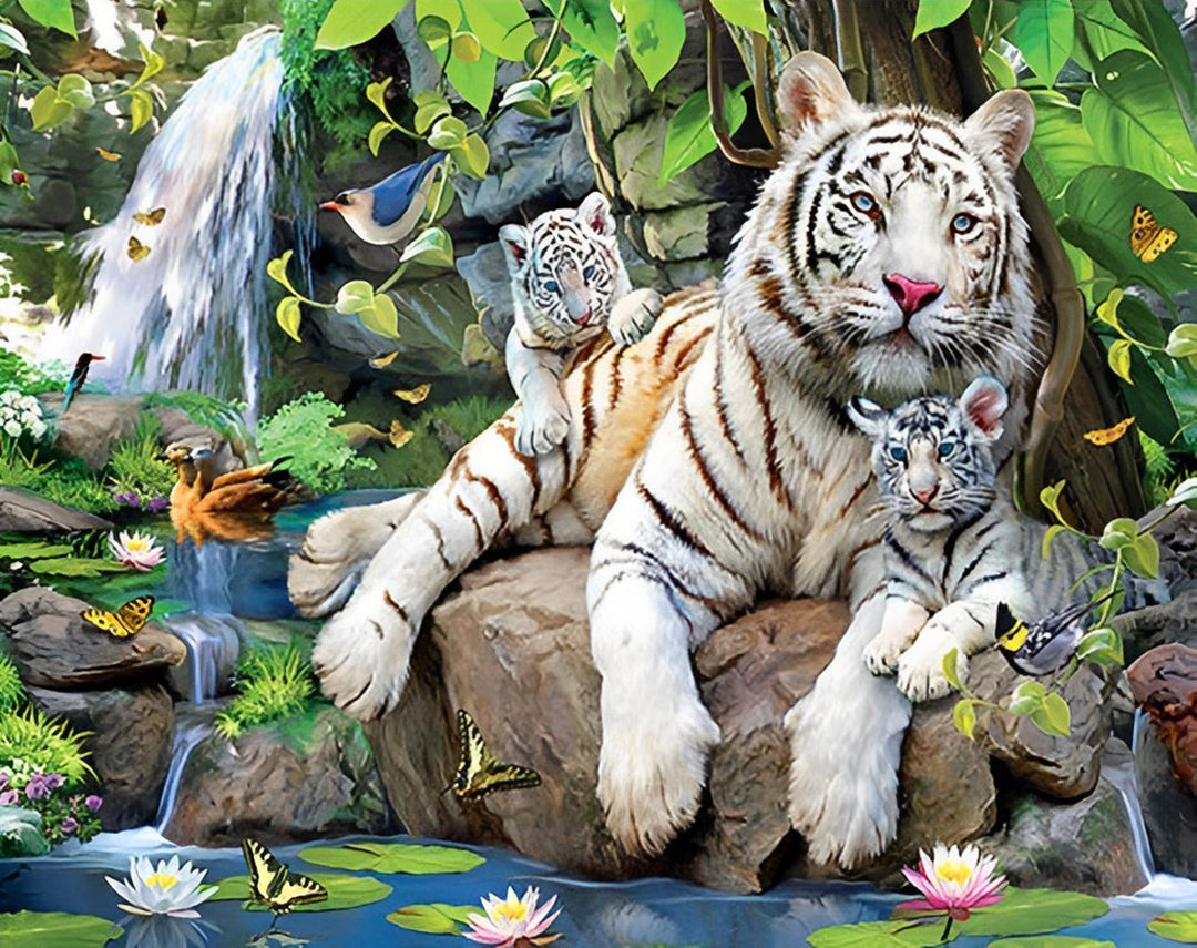Tijger bij de Lotusvijver Diamond Painting