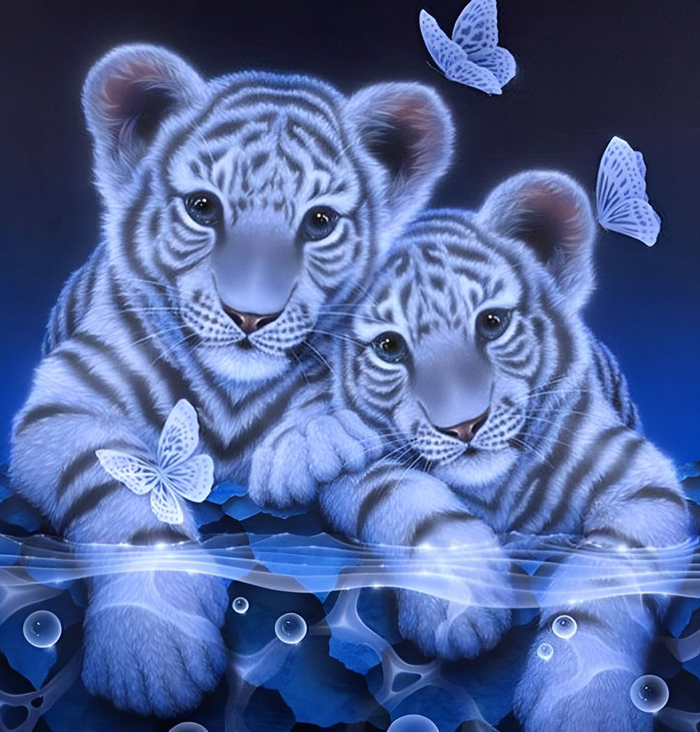 Tijger in het Water en Witte Vlinders Diamond Painting