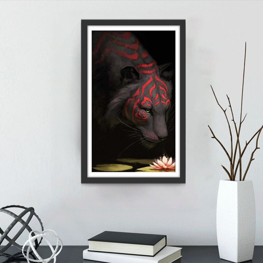 Tijger met Rood Patroon en Lotus Diamond Painting