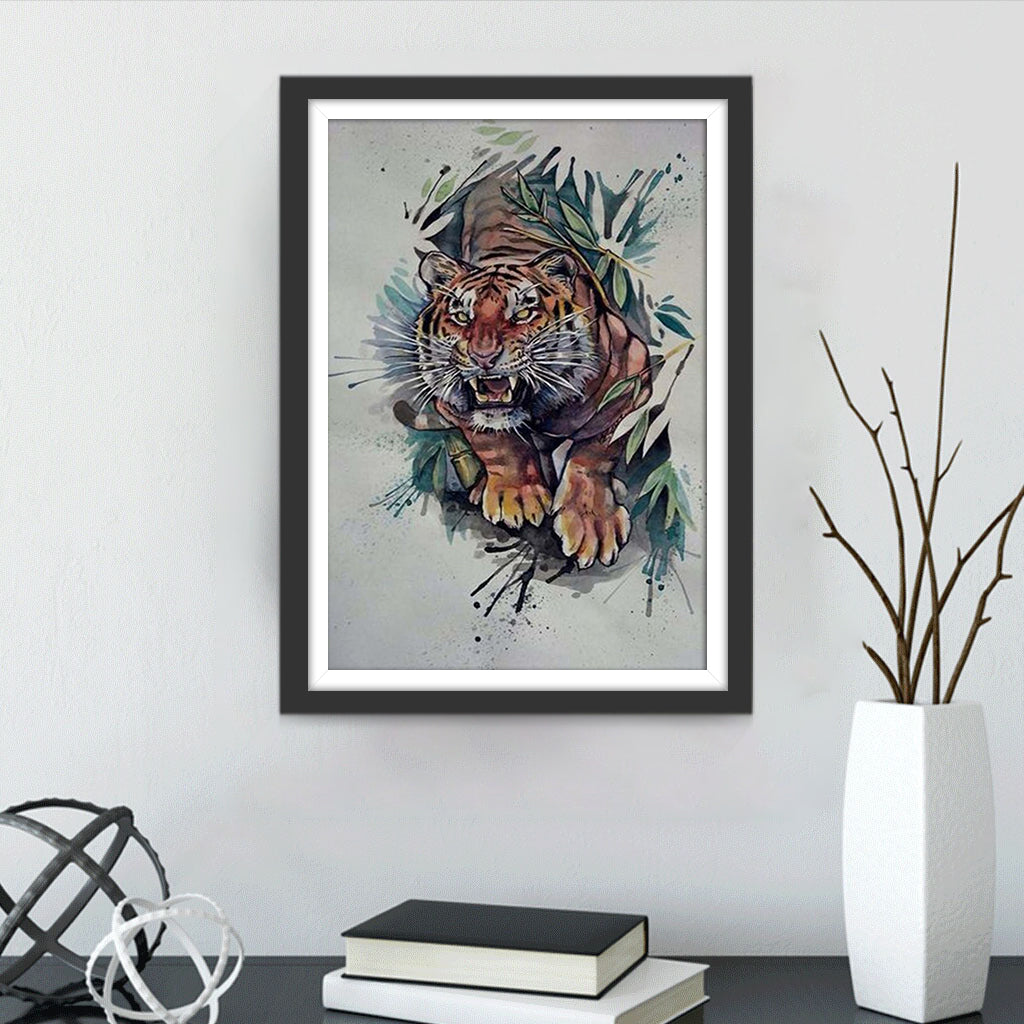 Tijger omringd door Bladeren Diamond Painting