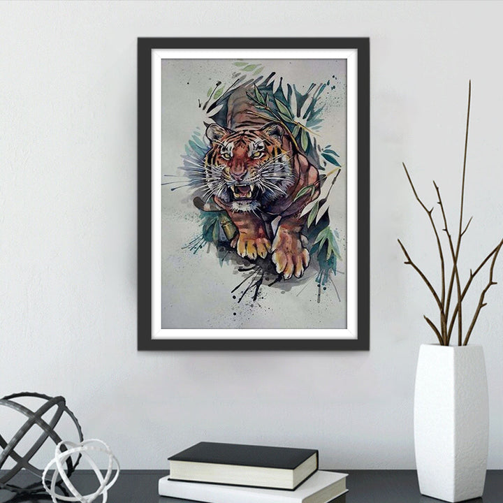 Tijger omringd door Bladeren Diamond Painting