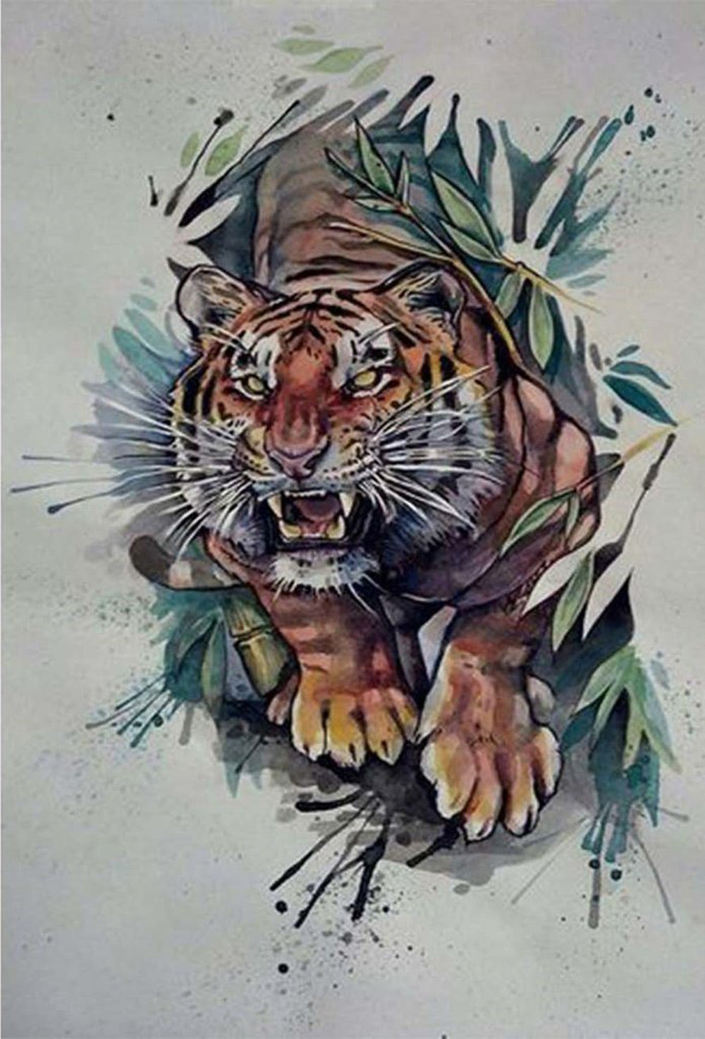 Tijger omringd door Bladeren Diamond Painting